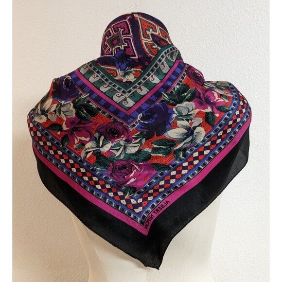 ALBERT NIPON 100% Silk Floral Print Square Scarf 35" X 35" - Picture 3 of 5